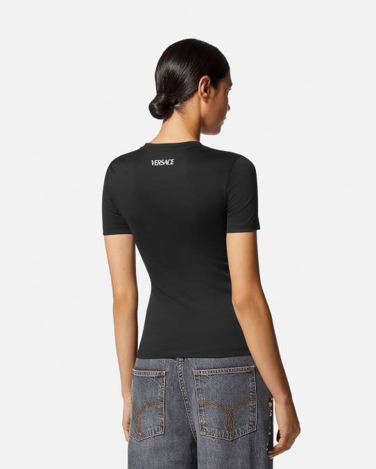 Versace ropa mujer camiseta con medusa de cristal 6BPV141 negro