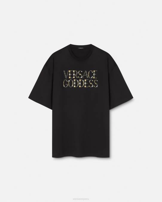 Versace ropa mujer camiseta con tachuelas de diosa 6BPV156 negro