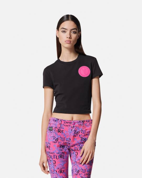 Versace ropa mujer camiseta corta con emblema en V 6BPV2230 negro