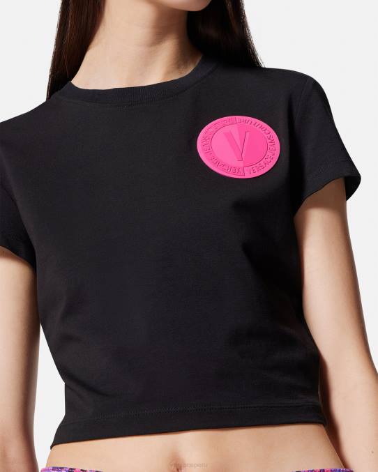 Versace ropa mujer camiseta corta con emblema en V 6BPV2230 negro