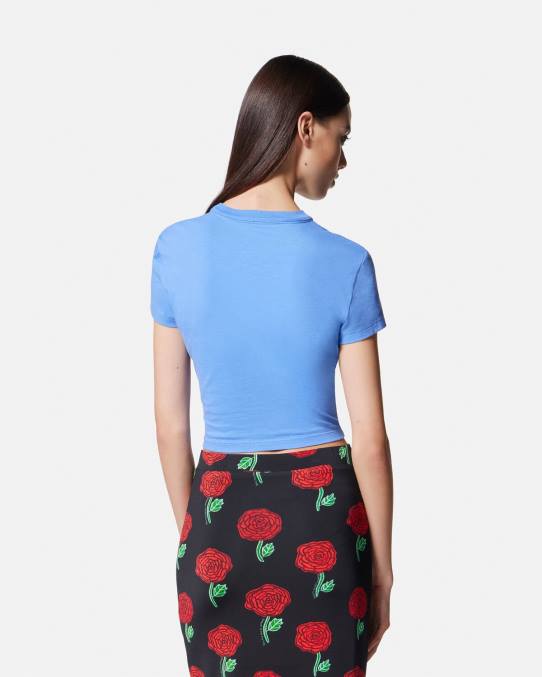 Versace ropa mujer camiseta corta con número de pieza 6BPV2228 azul claro