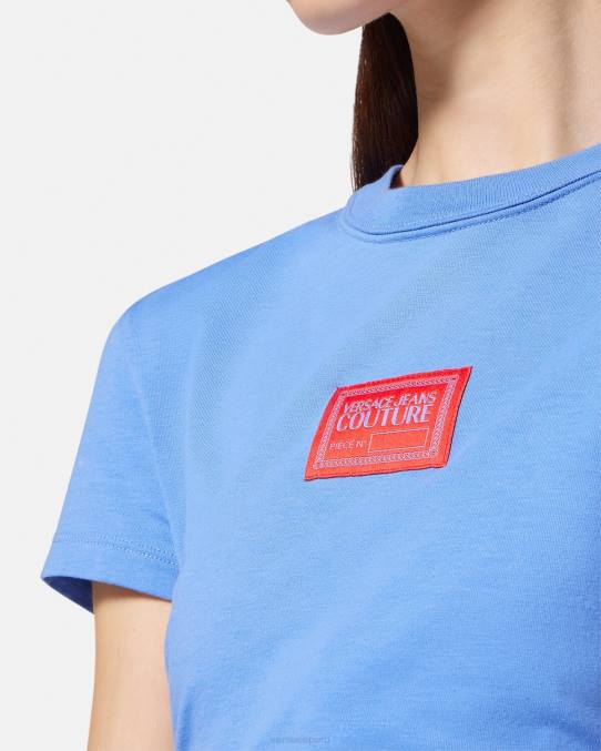 Versace ropa mujer camiseta corta con número de pieza 6BPV2228 azul claro