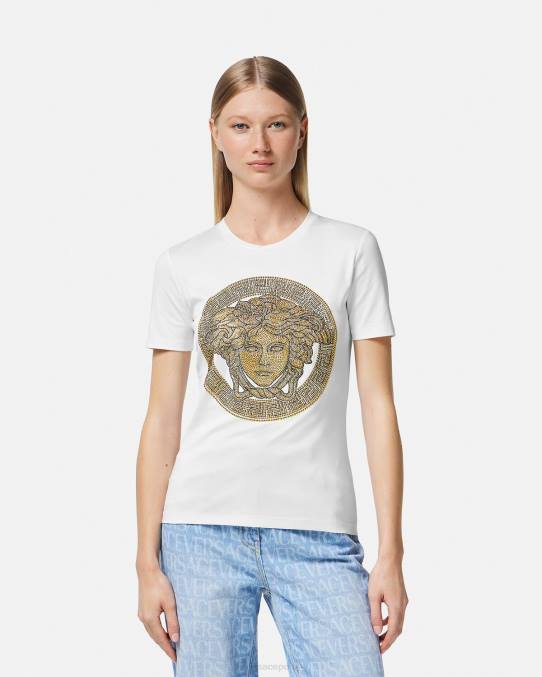 Versace ropa mujer camiseta cristal la medusa 6BPV133 Oro blanco