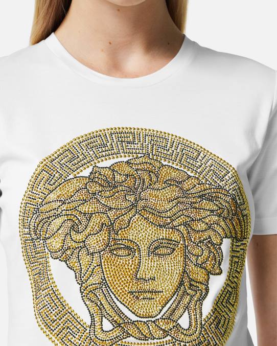 Versace ropa mujer camiseta cristal la medusa 6BPV133 Oro blanco