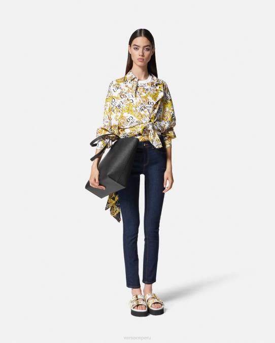 Versace ropa mujer camiseta de alta costura con logo 6BPV2223 oro y blanco