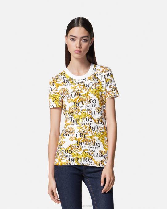 Versace ropa mujer camiseta de alta costura con logo 6BPV2223 oro y blanco