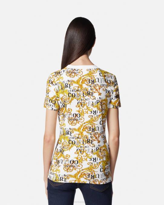 Versace ropa mujer camiseta de alta costura con logo 6BPV2223 oro y blanco