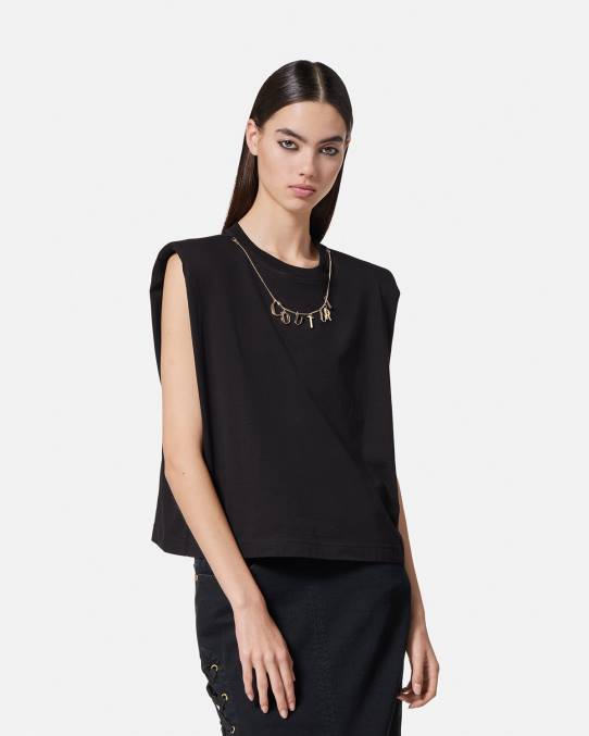 Versace ropa mujer camiseta sin mangas con dijes 6BPV2199 negro