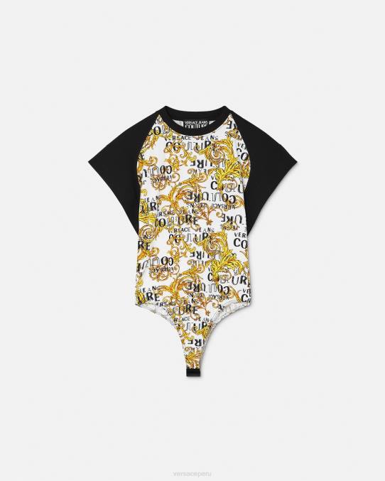 Versace ropa mujer camiseta tipo body de alta costura con logo 6BPV2207 oro y blanco