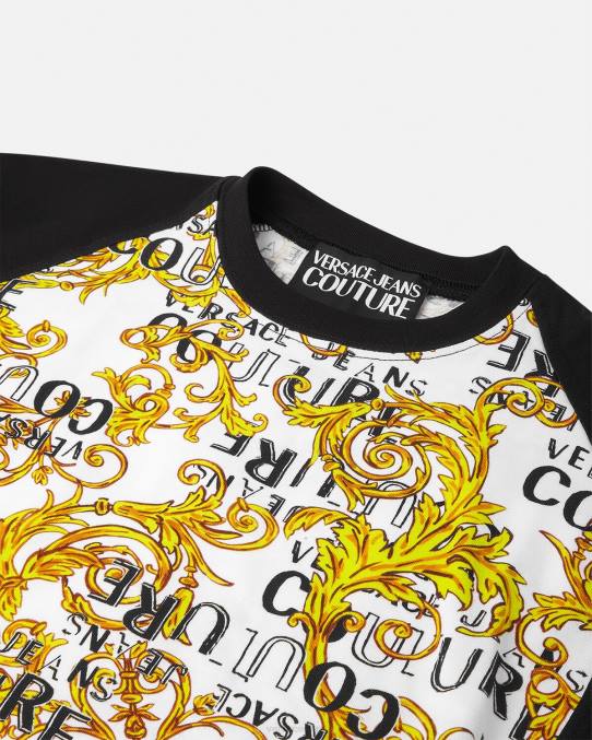 Versace ropa mujer camiseta tipo body de alta costura con logo 6BPV2207 oro y blanco