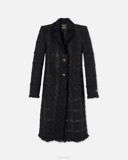 Versace ropa mujer abrigo largo de tweed con pinchos 6BPV102 negro