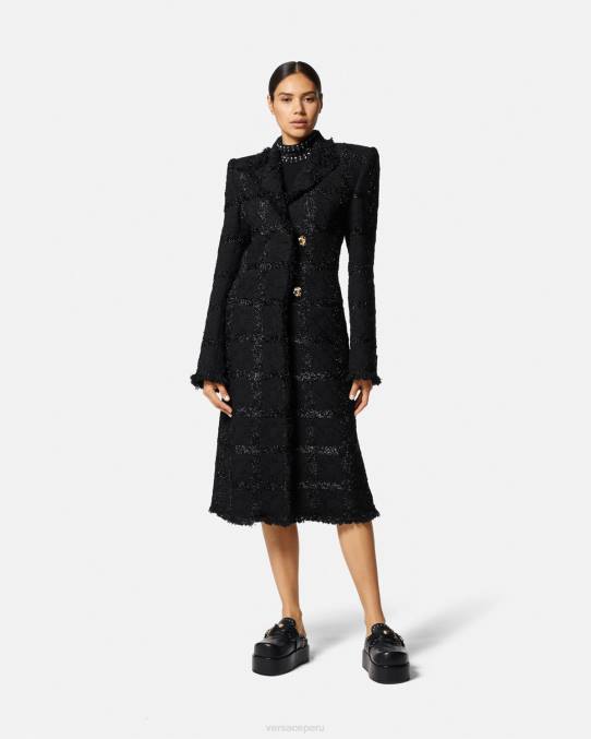 Versace ropa mujer abrigo largo de tweed con pinchos 6BPV102 negro