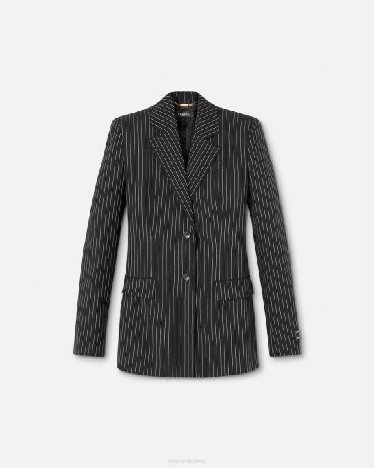 Versace ropa mujer blazer a rayas diplomáticas con botonadura sencilla 6BPV113 negro