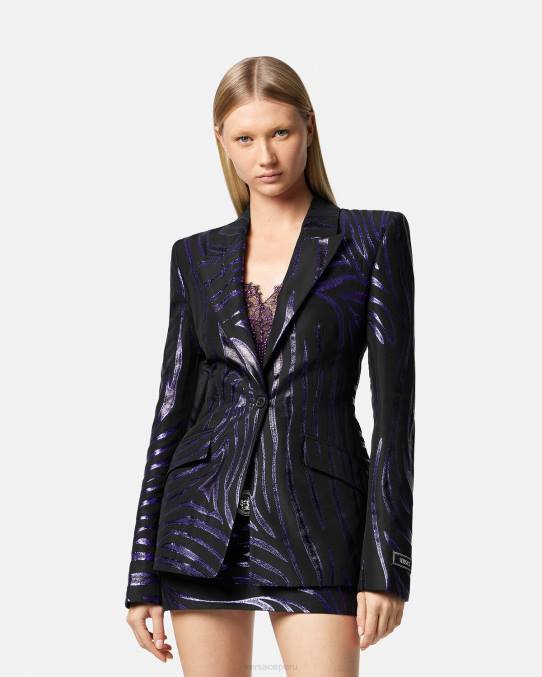 Versace ropa mujer blazer de cebra con botonadura sencilla 6BPV114 estampado y violeta