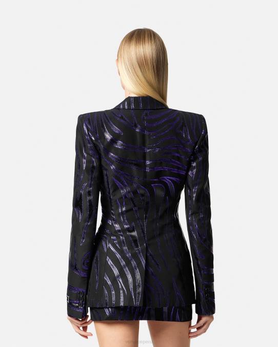 Versace ropa mujer blazer de cebra con botonadura sencilla 6BPV114 estampado y violeta