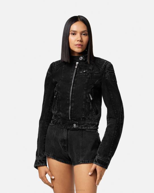 Versace ropa mujer chamarra biker de mezclilla con Medusa 6BPV100 negro
