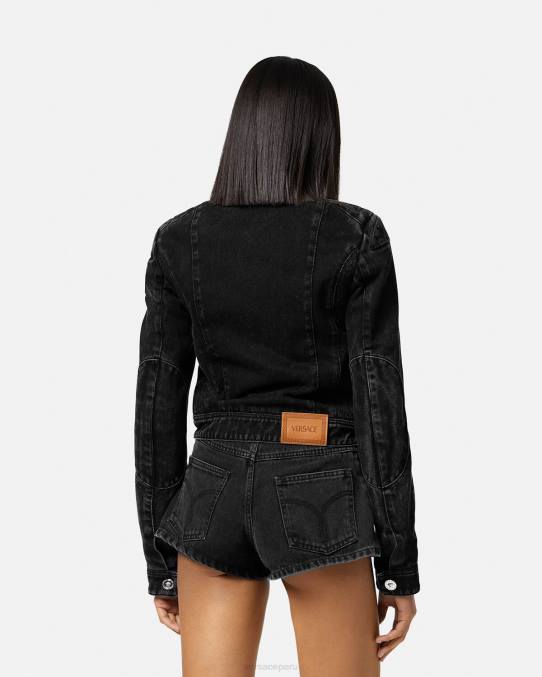 Versace ropa mujer chamarra biker de mezclilla con Medusa 6BPV100 negro