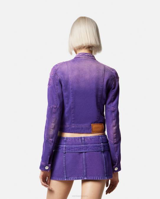 Versace ropa mujer chamarra biker de mezclilla con Medusa 6BPV93 Violeta