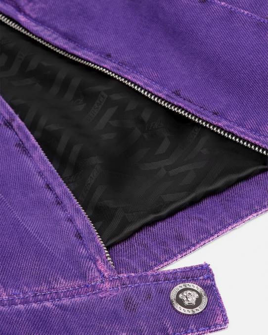 Versace ropa mujer chamarra biker de mezclilla con Medusa 6BPV93 Violeta