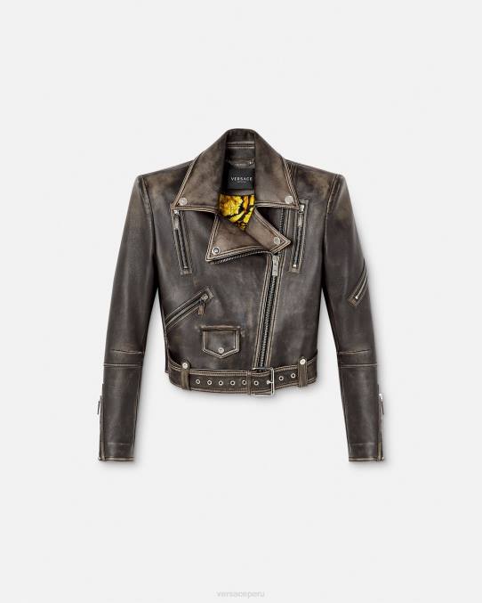 Versace ropa mujer chaqueta de cuero cepillada barroco 6BPV98 gris