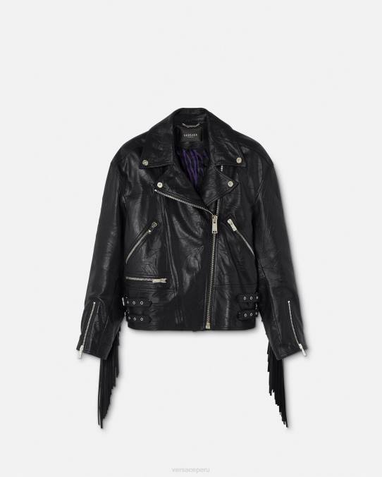 Versace ropa mujer chaqueta de cuero con flecos 6BPV101 negro