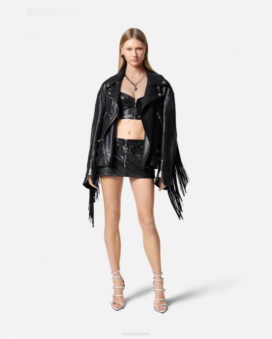 Versace ropa mujer chaqueta de cuero con flecos 6BPV101 negro