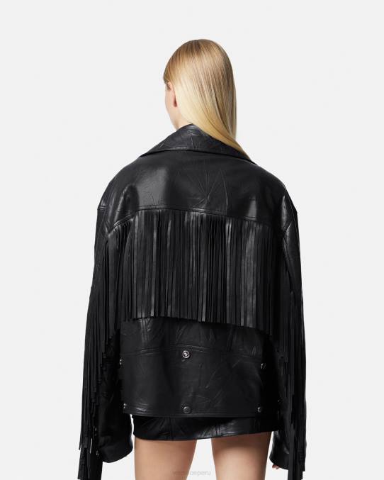 Versace ropa mujer chaqueta de cuero con flecos 6BPV101 negro