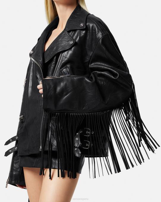 Versace ropa mujer chaqueta de cuero con flecos 6BPV101 negro