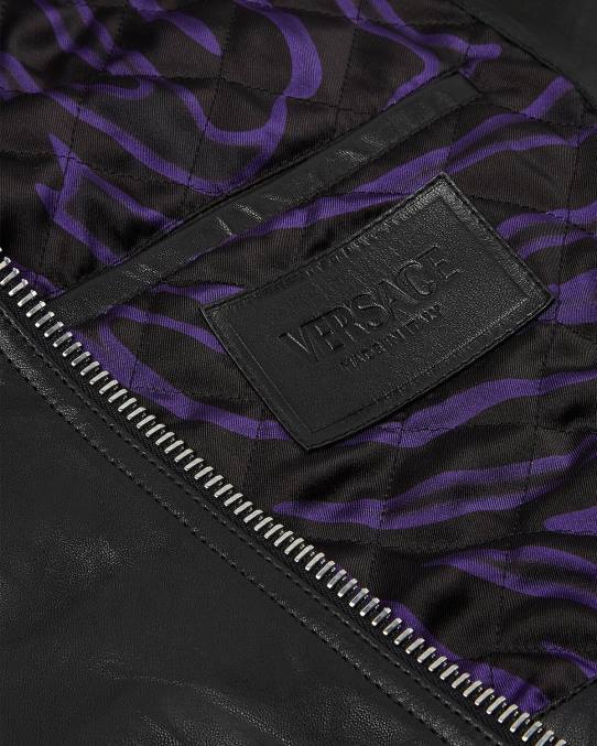 Versace ropa mujer chaqueta de cuero con flecos 6BPV101 negro