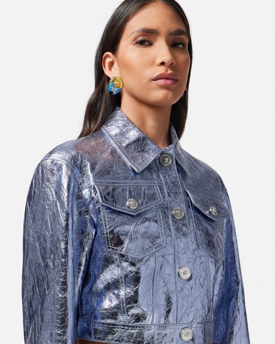 Versace ropa mujer chaqueta de cuero metalizada con medusa 6BPV80 metálico