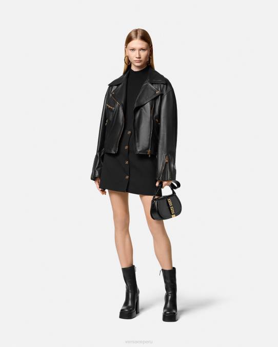 Versace ropa mujer chaqueta motera de cuero con medusa 6BPV86 negro