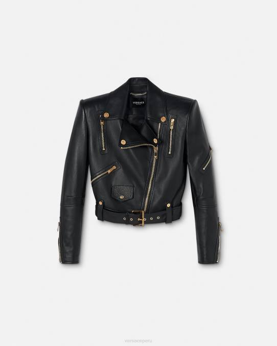 Versace ropa mujer chaqueta motera de cuero con medusa 6BPV89 negro