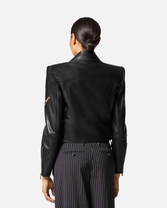 Versace ropa mujer chaqueta motera de cuero con medusa 6BPV89 negro