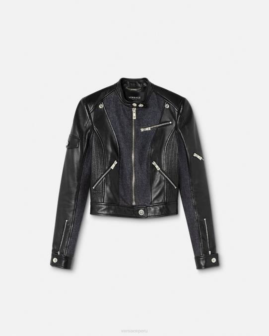 Versace ropa mujer chaqueta motera de cuero denim 6BPV90 negro