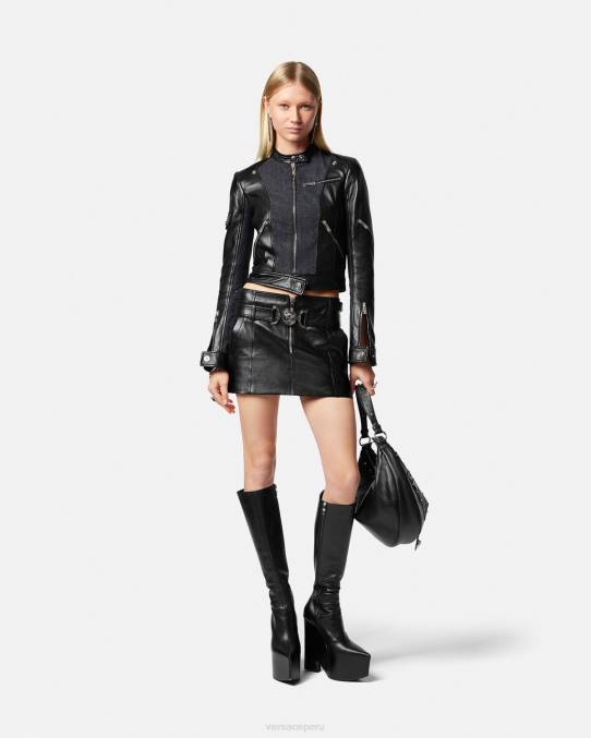 Versace ropa mujer chaqueta motera de cuero denim 6BPV90 negro