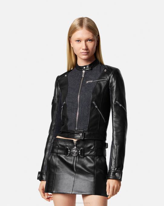 Versace ropa mujer chaqueta motera de cuero denim 6BPV90 negro