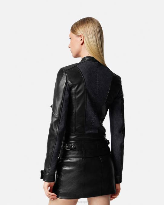 Versace ropa mujer chaqueta motera de cuero denim 6BPV90 negro