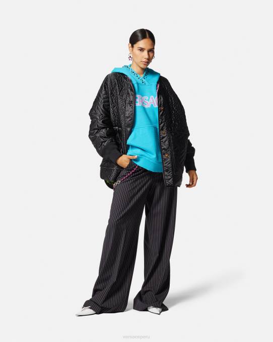 Versace ropa mujer chaqueta reversible con orquídeas medusa 6BPV99 negro y estampado