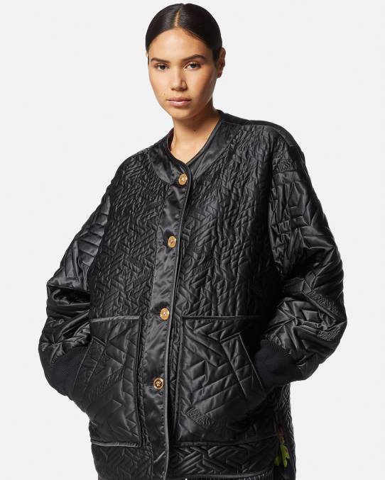 Versace ropa mujer chaqueta reversible con orquídeas medusa 6BPV99 negro y estampado