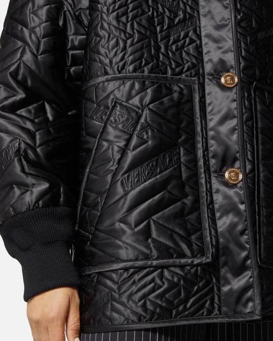 Versace ropa mujer chaqueta reversible con orquídeas medusa 6BPV99 negro y estampado