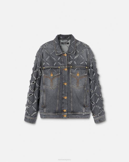 Versace ropa mujer chaqueta vaquera con cortes 6BPV227 gris