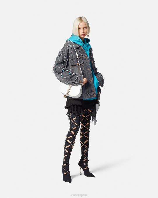 Versace ropa mujer chaqueta vaquera con cortes 6BPV227 gris