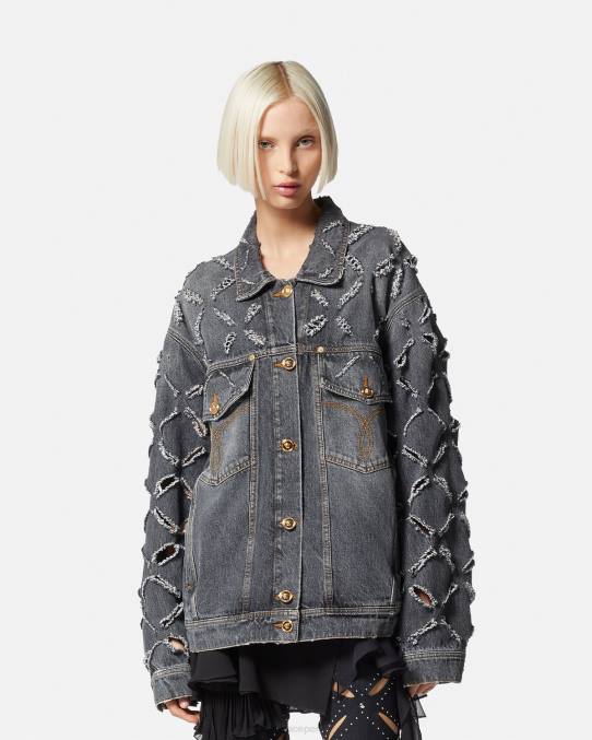 Versace ropa mujer chaqueta vaquera con cortes 6BPV227 gris