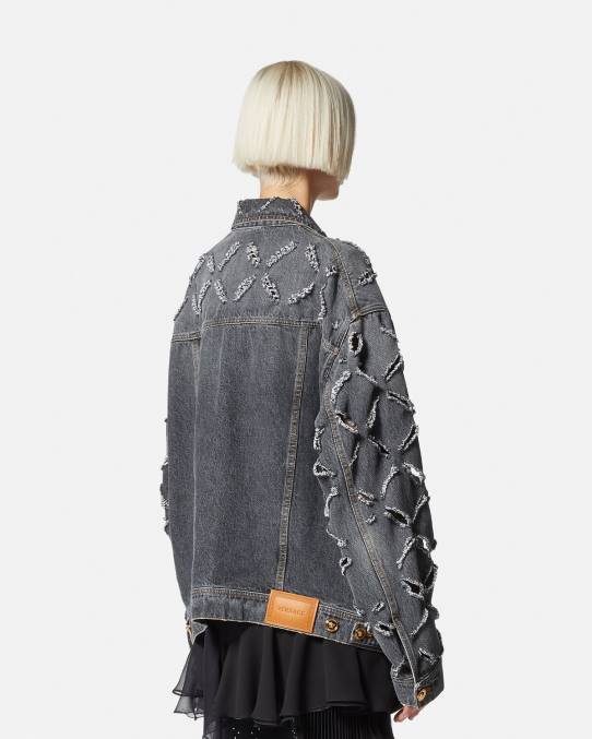 Versace ropa mujer chaqueta vaquera con cortes 6BPV227 gris