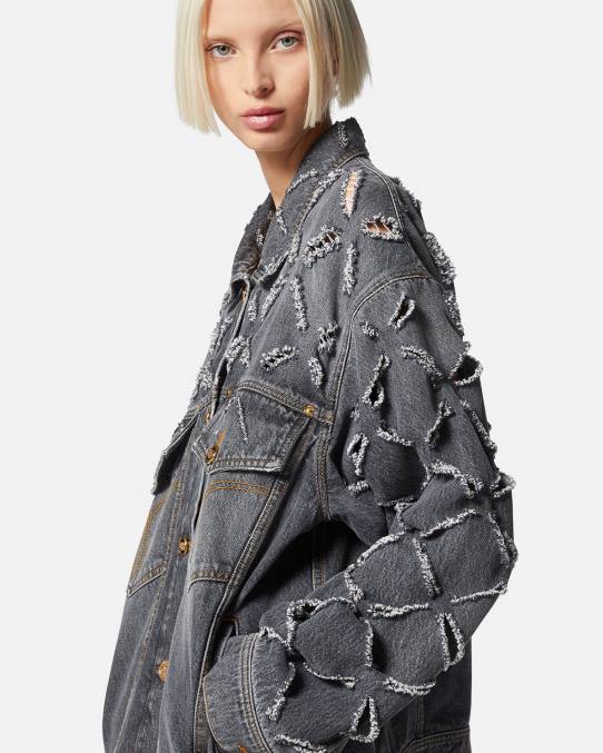 Versace ropa mujer chaqueta vaquera con cortes 6BPV227 gris