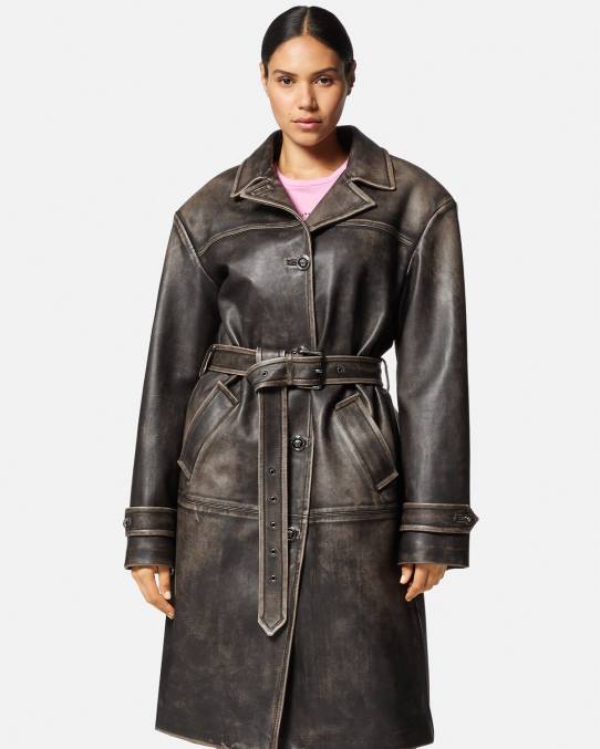 Versace ropa mujer gabardina barroco de cuero cepillado 6BPV97 gris