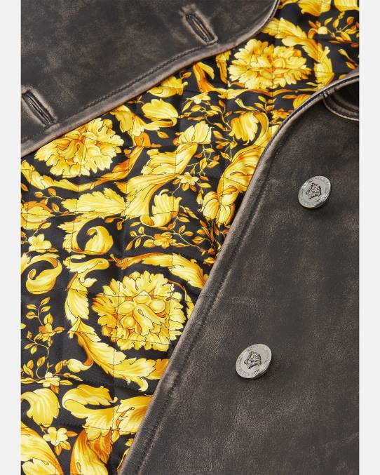 Versace ropa mujer gabardina barroco de cuero cepillado 6BPV97 gris