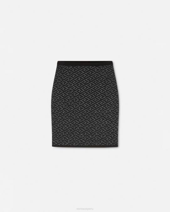 Versace ropa mujer falda de punto con medusa en jacquard la greca 6BPV179 negro