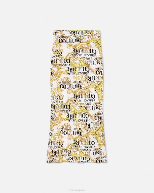 Versace ropa mujer falda midi de alta costura con logo 6BPV2251 oro y blanco