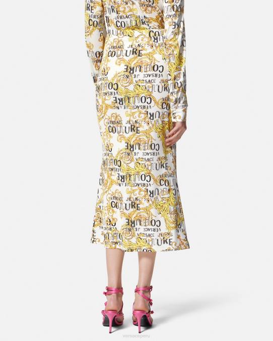 Versace ropa mujer falda midi de alta costura con logo 6BPV2251 oro y blanco